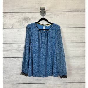 Boden Plus Size Light Blue Yellow Floral Printed Spring Long Sleeve Top Size 14